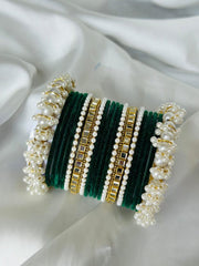 Pearl Gajra Bangle set - Dark Green
