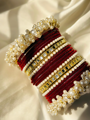Pearl Gajra Bangle set - Mahroon