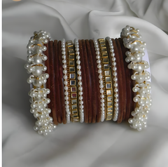 Pearl Gajra Bangle set - Brown