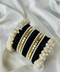 Pearl Gajra Bangle set - Black
