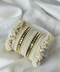 Pearl Gajra Bangle set - White