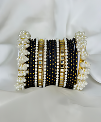Pearl Gajra Bangle set - Black Dotted
