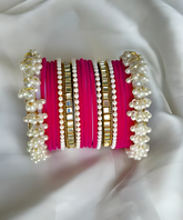 Pearl Gajra Bangle set - Shocking pink