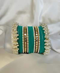 Pearl Gajra Bangle set - Sea Green
