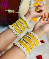 Pearl Gajra Bangle set - Yellow