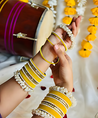 Pearl Gajra Bangle set - Yellow