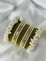 Pearl Gajra Bangle set - green olive