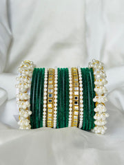 Pearl Gajra Bangle set - Dark Green