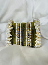 Pearl Gajra Bangle set - green olive