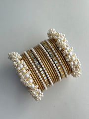 Pearl Gajra Bangle set - Golden Dotted