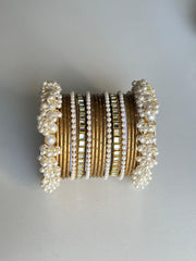 Pearl Gajra Bangle set - Golden Dotted