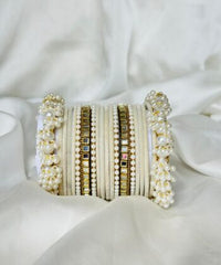 Pearl Gajra Bangle set - White