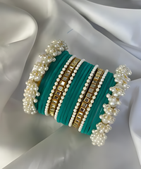 Pearl Gajra Bangle set - Sea Green