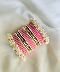 Pearl Gajra Bangle set - Baby Pink