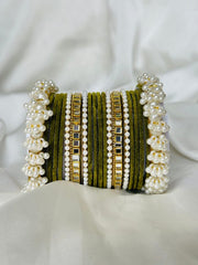 Pearl Gajra Bangle set - green olive